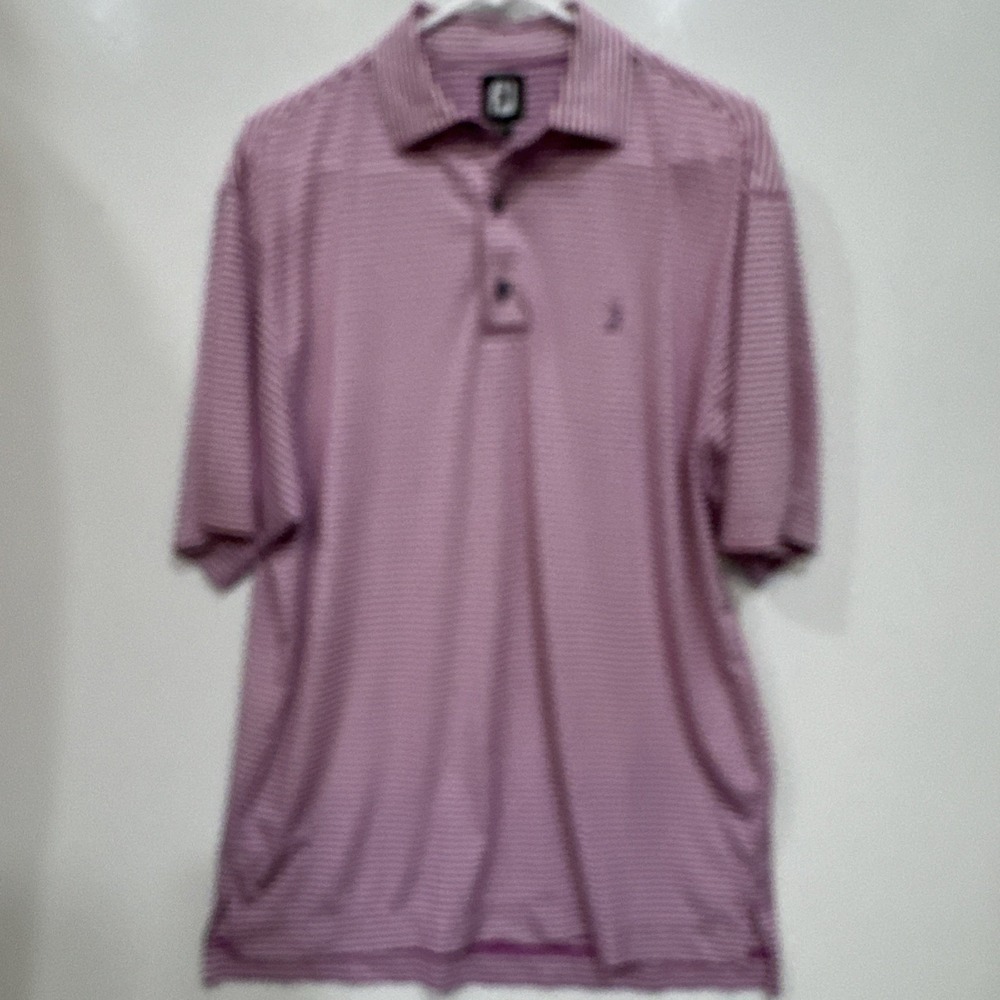 FootJoy Polo Shirt Mens Size Med.Purple White Striped Casual Golf Performance FJ